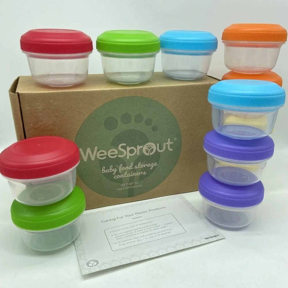 Wee Sprout Baby Food Storage Jars Set of 12 - 4oz with Lids - BPA Free NEW